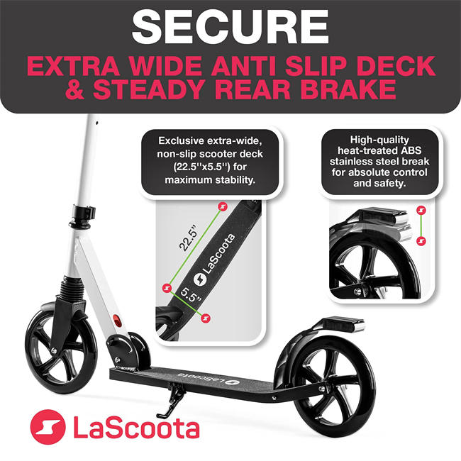 LaScoota Professional Scooter for Ages 6+, Teens & Adults I Lightweight & Big Sturdy Wheels for Kids, Teen and Adults. A Foldable Kick Scooter for Indoor & Outdoor Fun. Great Gift & Toy. Up to 220 lbs